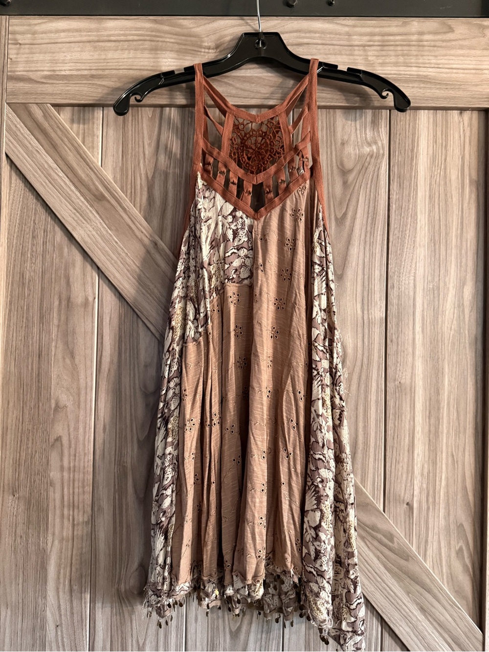 Free People Rust and Cream Mixed-Print Top